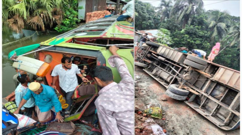 ভোলায় যাত্রীবাহী বাস খাদে পড়ে ৪ যাত্রী আহত