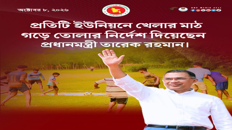 প্রধানমন্ত্রী তারেক রহমান দেশের প্রতিটি ইউনিয়নে খেলার মাঠ গড়ে তুলে শিশু-কিশোর ও 